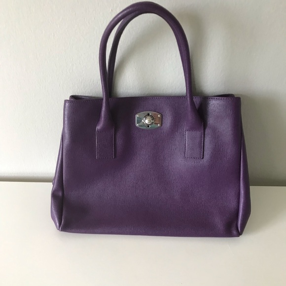Furla Purple Italian Leather Satchel Bag - Picture 1 of 8